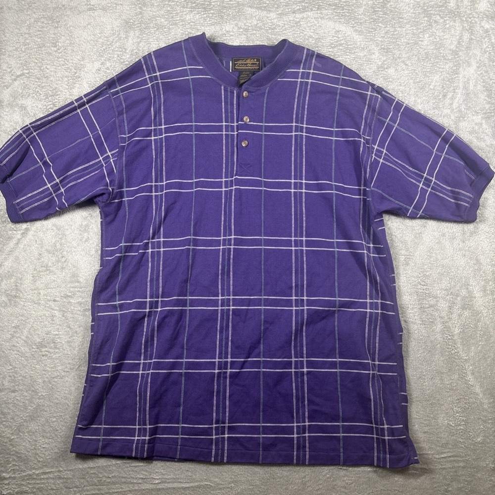 Vintage Eddie Bauer Shirt Men's Plaid Purple 100% Cotton Size Large